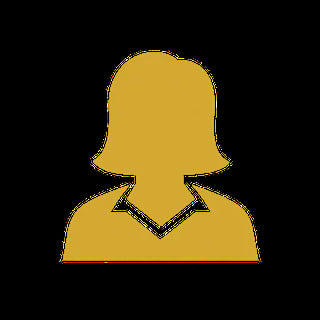 Gold silhouette icon of a person with shoulder-length hair and a V-neck shirt